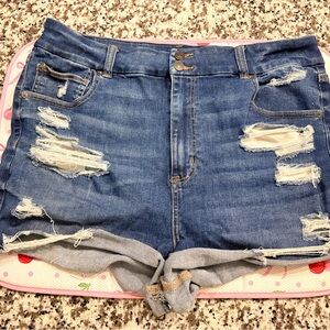 American Eagle Outfitters Blue Distressed Jean Shorts